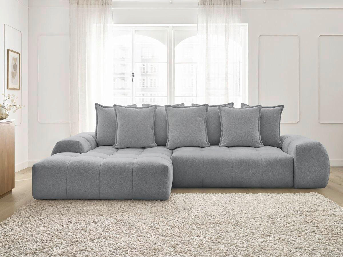 ECKSCHLAFSOFA EVEREST  mit Rücken echt, Armteil links, Armteil rechts Flachgewebe Dunkelgrau  - Dunkelgrau/Schwarz, MODERN, Kunststoff/Textil (180/318cm) - Livetastic