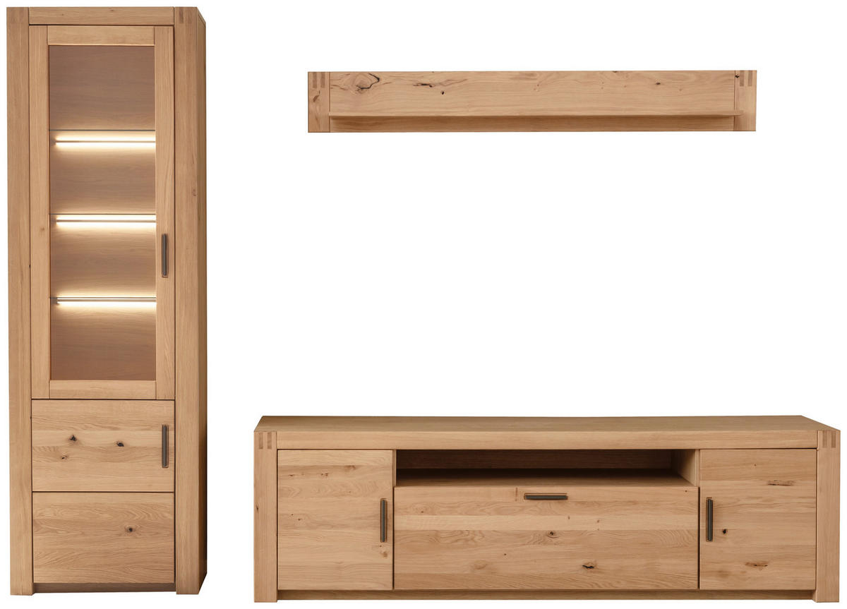 WOHNWAND 3-teilig  in Eichefarben 283/203/50 cm  - Eichefarben/Anthrazit, Design, Glas/Holz (283/203/50cm) - Livetastic