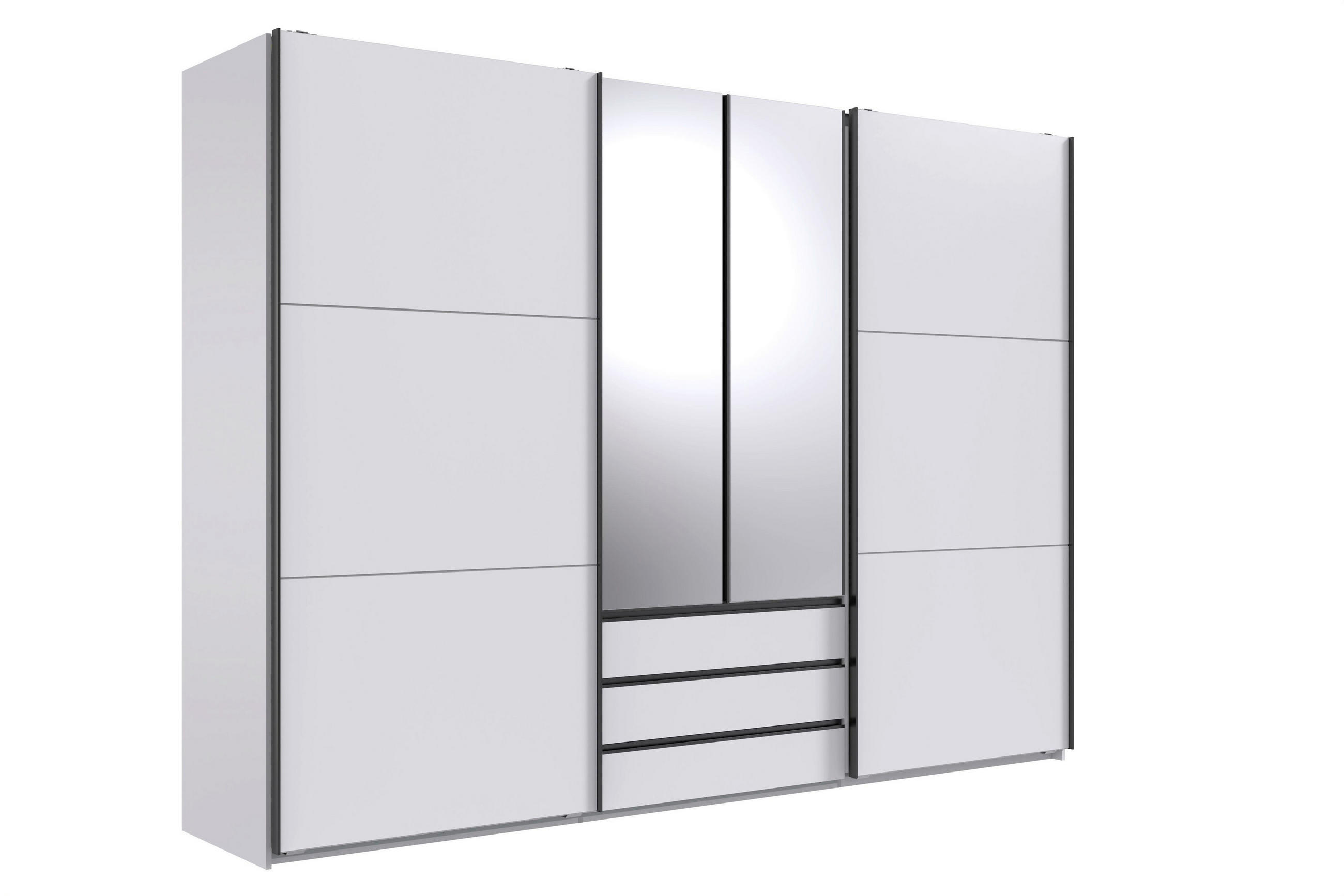 SCHWEBETÜRENSCHRANK Weiss  - Weiss/Schwarz, Modern, Glas/Holzwerkstoff (300/216/65cm) - P & B