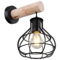 WANDLEUCHTE - Schwarz/Naturfarben, Natur, Holz/Metall (18/26/36cm) - Globo