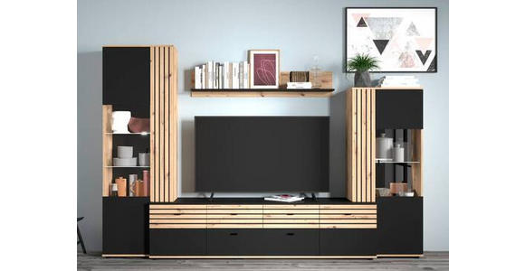WOHNWAND  in Schwarz, Eiche Artisan  300/199,8/45 cm  - Schwarz/Eiche Artisan, KONVENTIONELL, Glas/Holzwerkstoff (300/199,8/45cm) - Carryhome