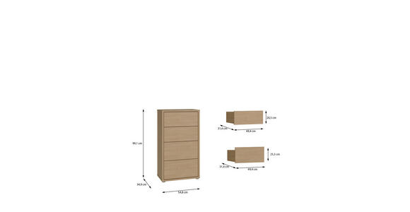 KOMMODE , 55/99/35 cm, 4 Schublade(n)  - Eichefarben/Silberfarben, Trend, Holzwerkstoff/Kunststoff (55/99/35cm) - Carryhome