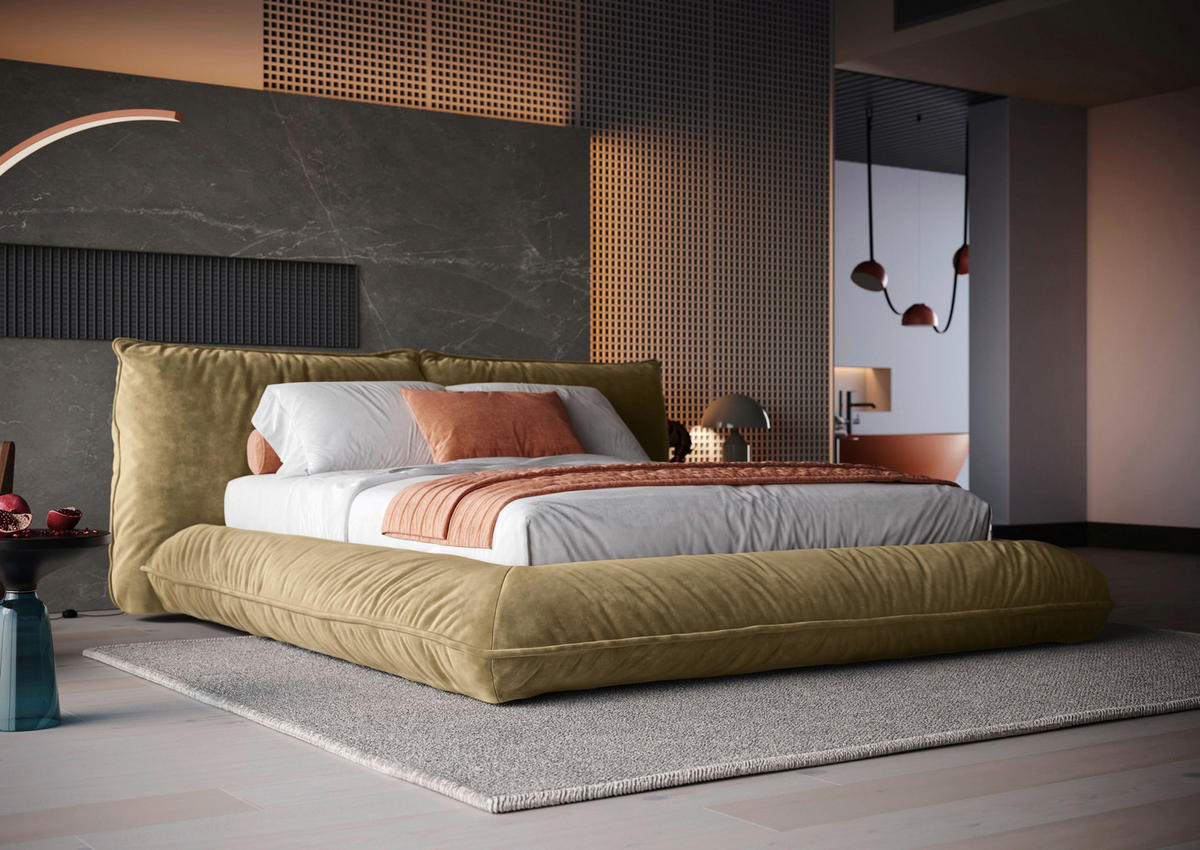 POLSTERBETT 200/200 cm,  in Goldbraun,  - Goldbraun/Schwarz, Design, Textil/Metall (200/200cm) - Belluti