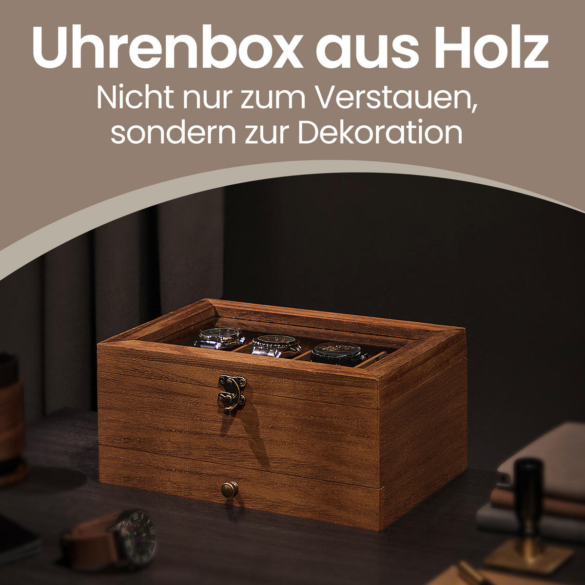 UHRENBOX - Braun, Basics, Holz/Metall (27/12,5/19cm)