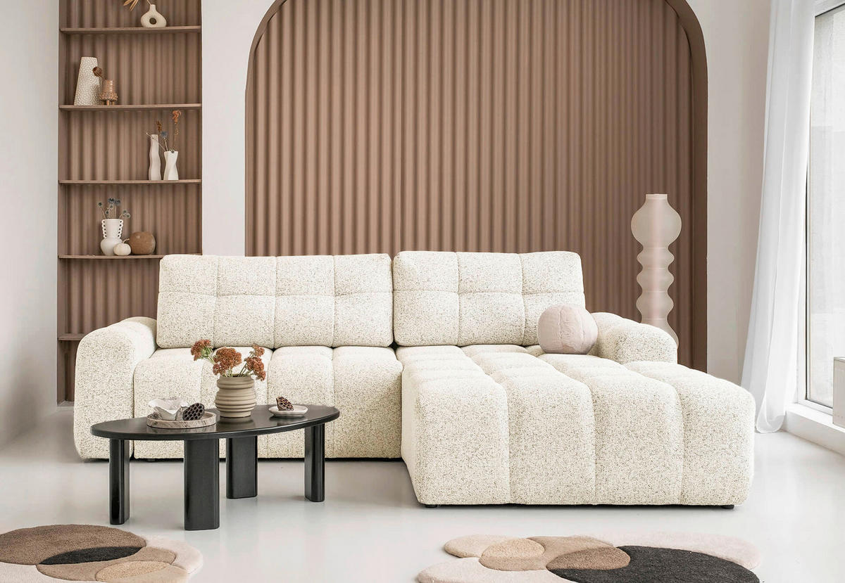 ECKSOFA  Beige  - Beige/Schwarz, Design, Kunststoff/Textil (268/184cm) - MID.YOU