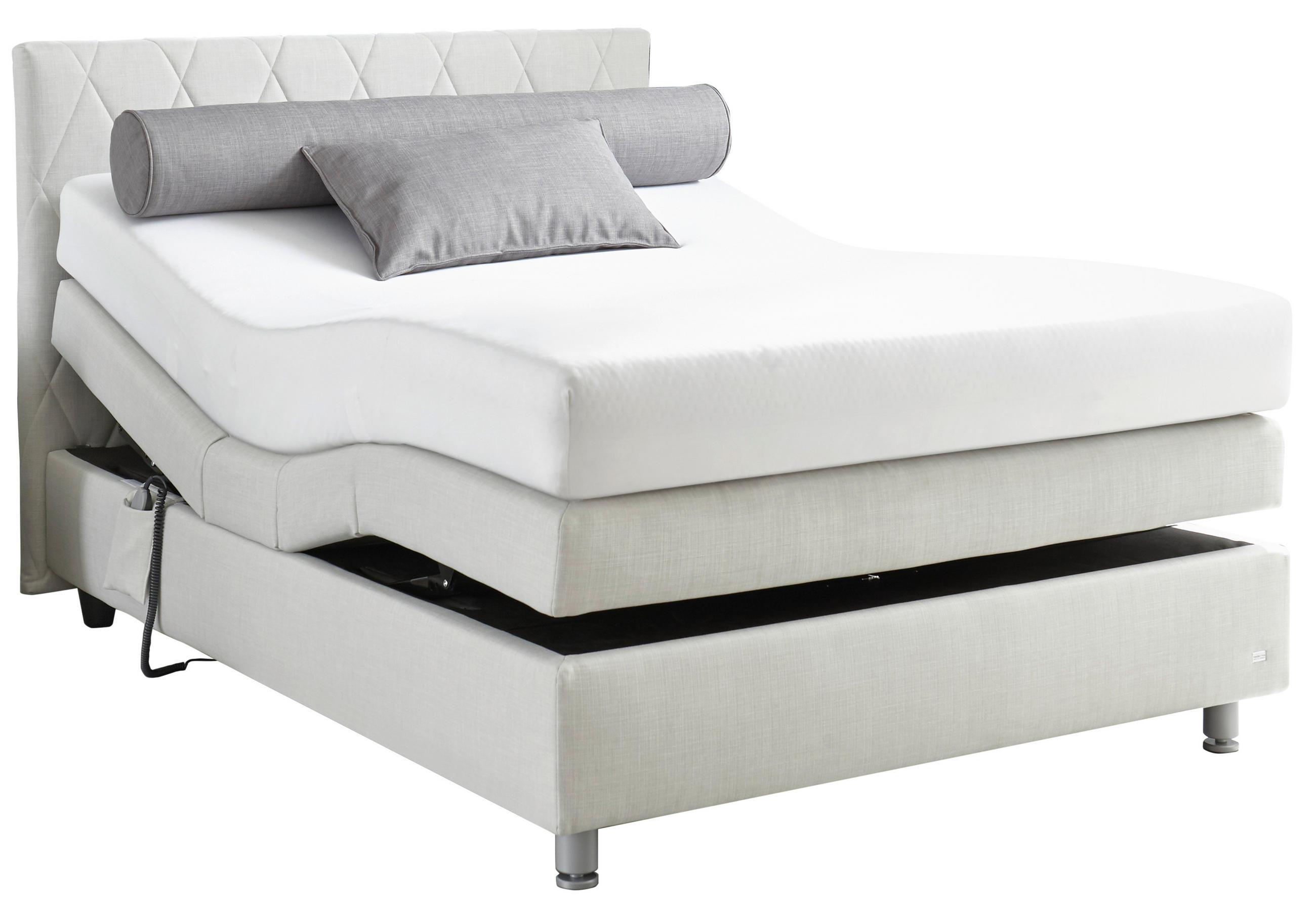 BOXSPRINGBETT 140/200 cm,  in Hellgrau, Matratze, gepolstertes Kopfteil, motorische Verstellbarkeit, H3 = fest  - Hellgrau/Schwarz, Design, Kunststoff/Textil (140/200cm) - RUF Betten