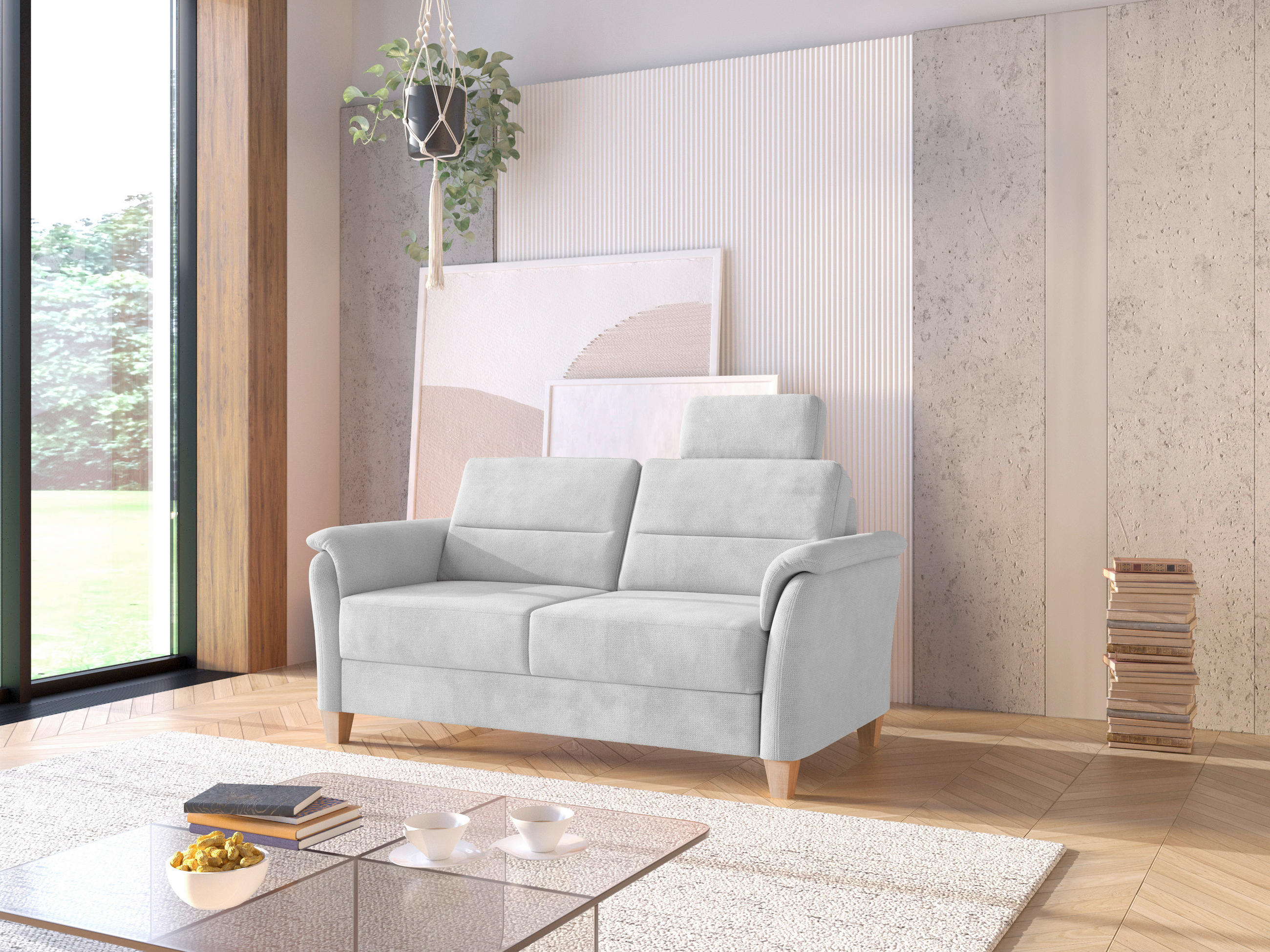 3-SITZER-SOFA in Flachgewebe Silberfarben  - Eichefarben/Silberfarben, KONVENTIONELL, Holz/Textil (179/89/89cm) - Sit & More