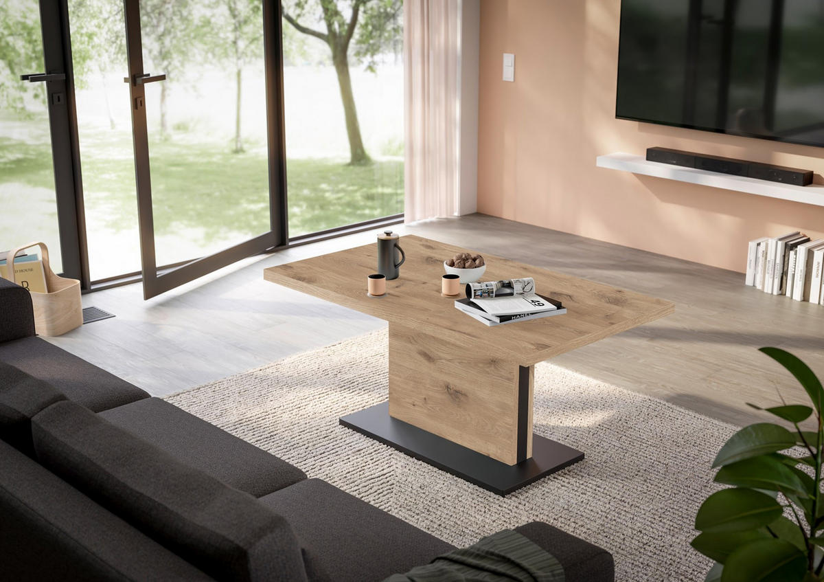 COUCHTISCH Lift rechteckig Schwarz, Eichefarben  - Eichefarben/Schwarz, Design, Holzwerkstoff/Metall (120/55-69/70cm) - MID.YOU