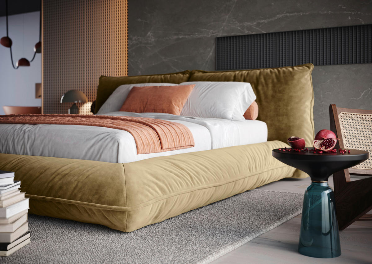 POLSTERBETT 200/200 cm,  in Goldbraun,  - Goldbraun/Schwarz, Design, Textil/Metall (200/200cm) - Belluti