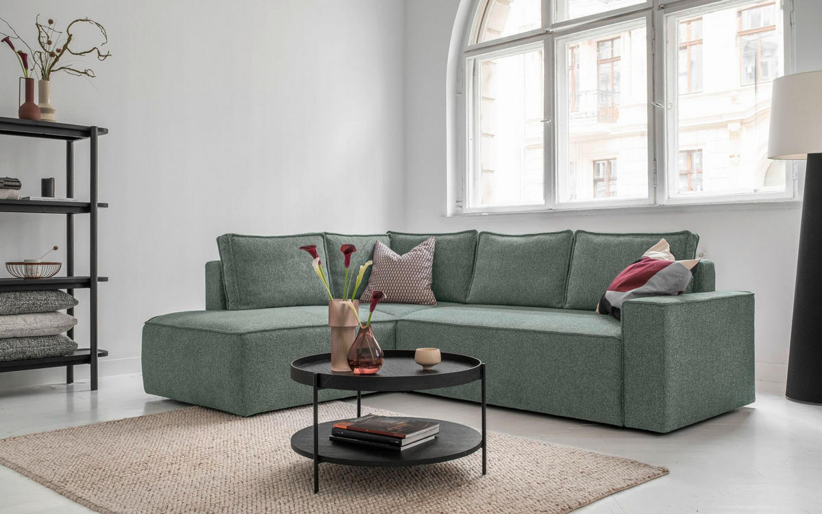 KUTNA GARNITURA tekstil  zelena   - bijela/siva, Design, tekstil/plastika (194/246cm) - MID.YOU