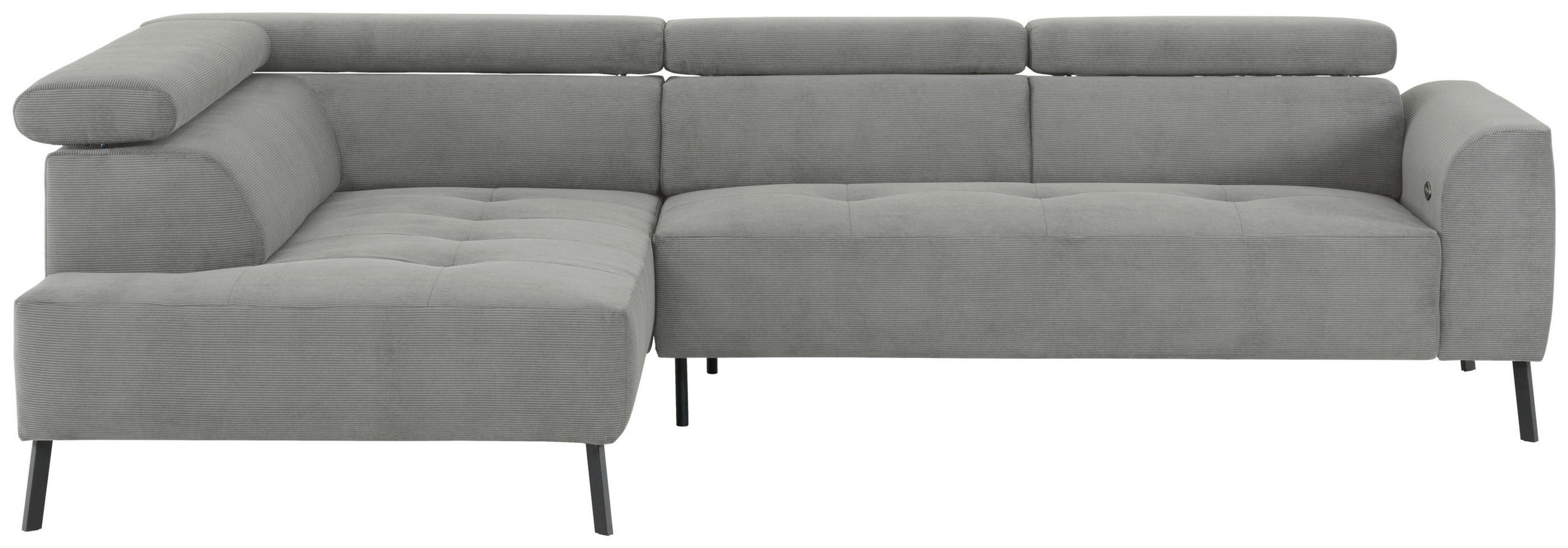 ECKSOFA in Feincord Hellgrau  - Hellgrau/Schwarz, Design, Textil/Metall (205/280cm) - MID.YOU