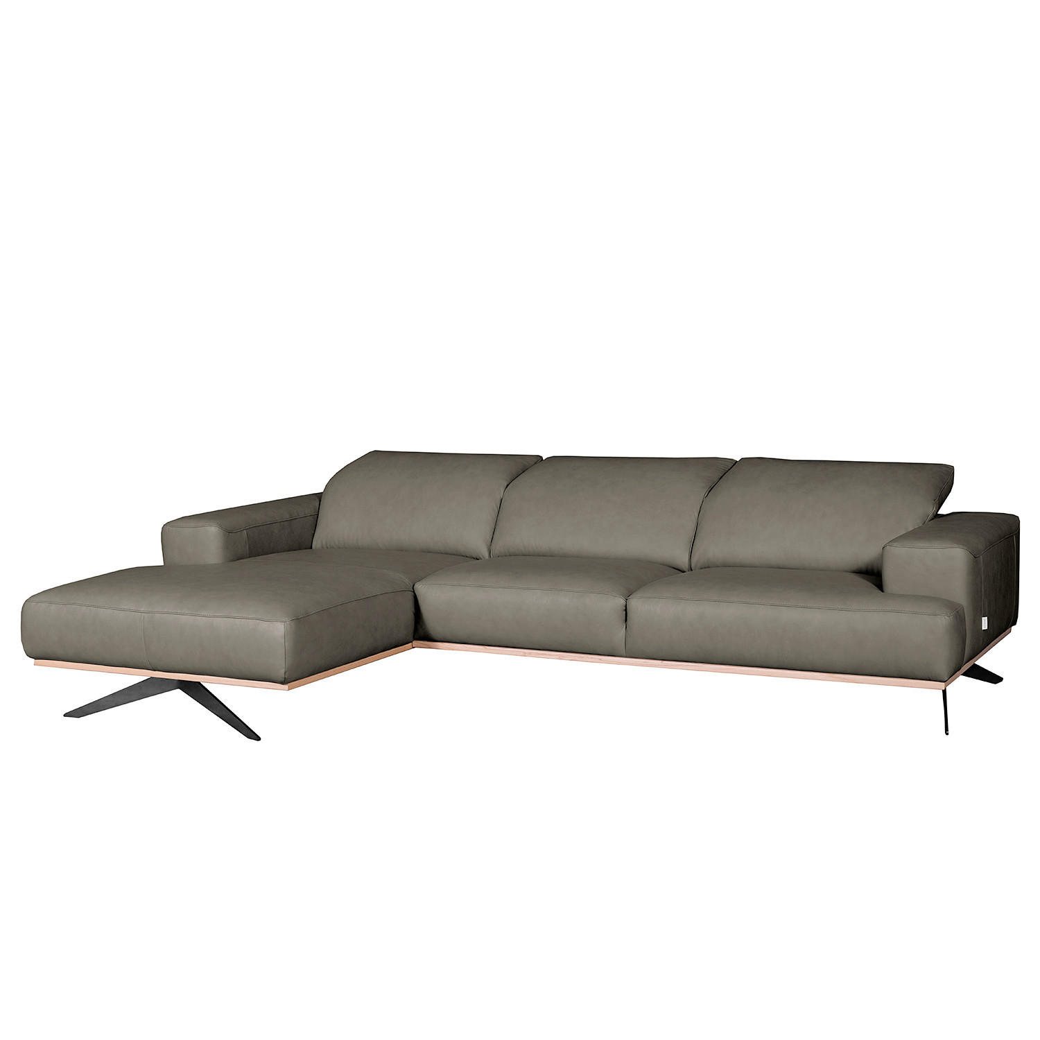 ECKSOFA  in Echtleder Grau  187/295 cm  - Schwarz/Grau, Design, Leder/Metall (187/295cm) - Livetastic