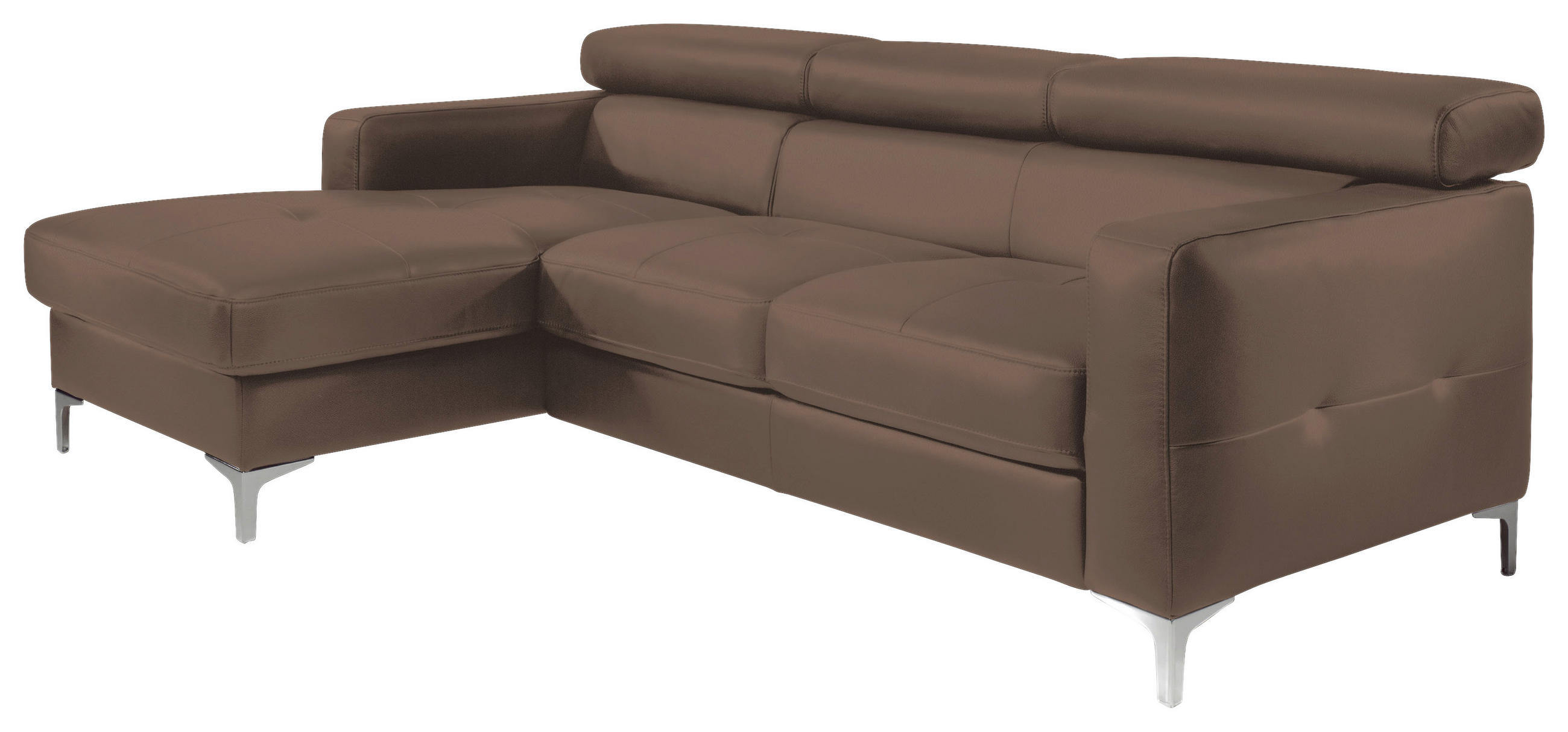 ECKSOFA in Echtleder Graubraun  - Chromfarben/Graubraun, Design, Leder/Metall (169/226cm) - Livetastic