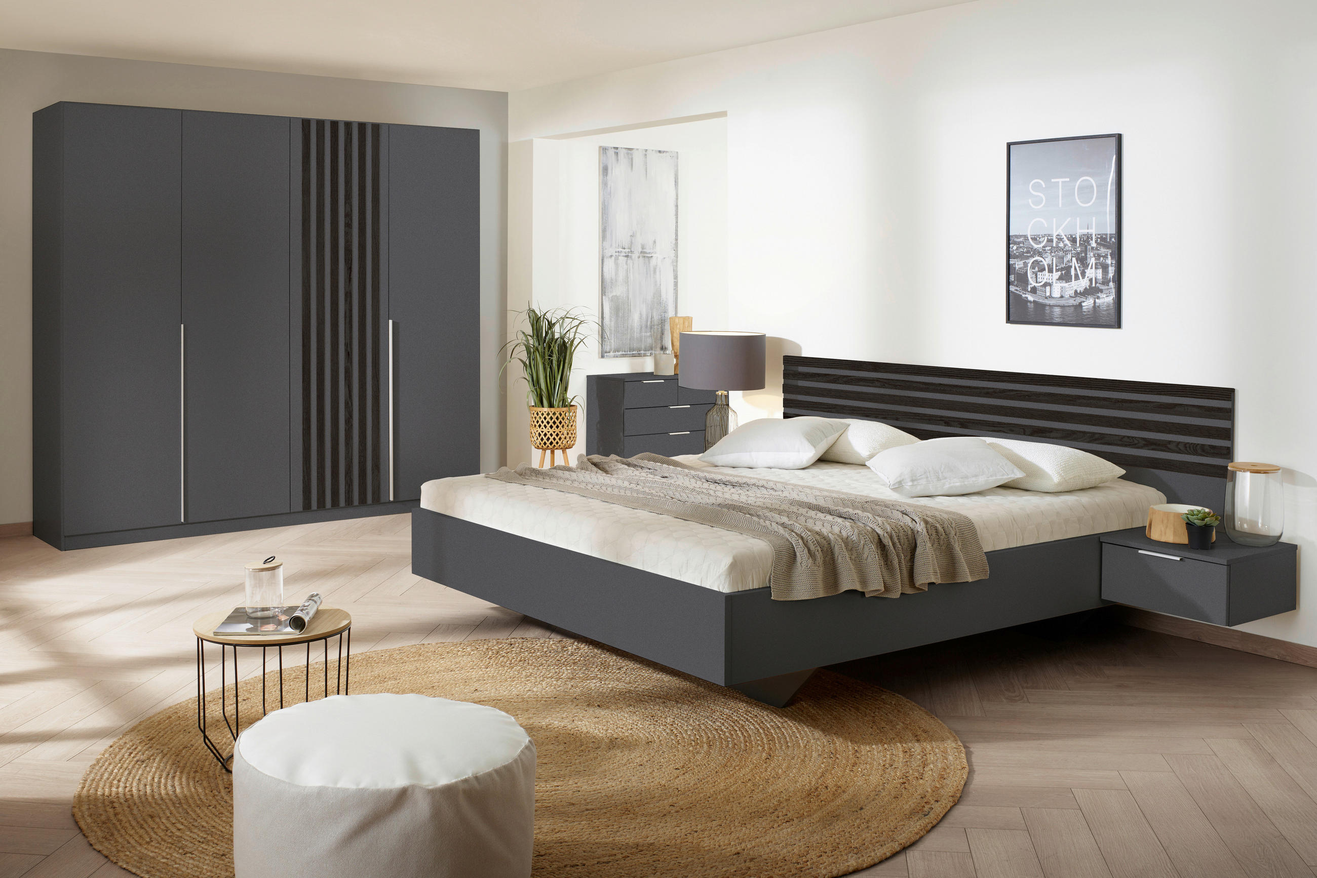 BETTANLAGE - Schwarz/Grau, MODERN (180/200cm) - Rauch Möbel