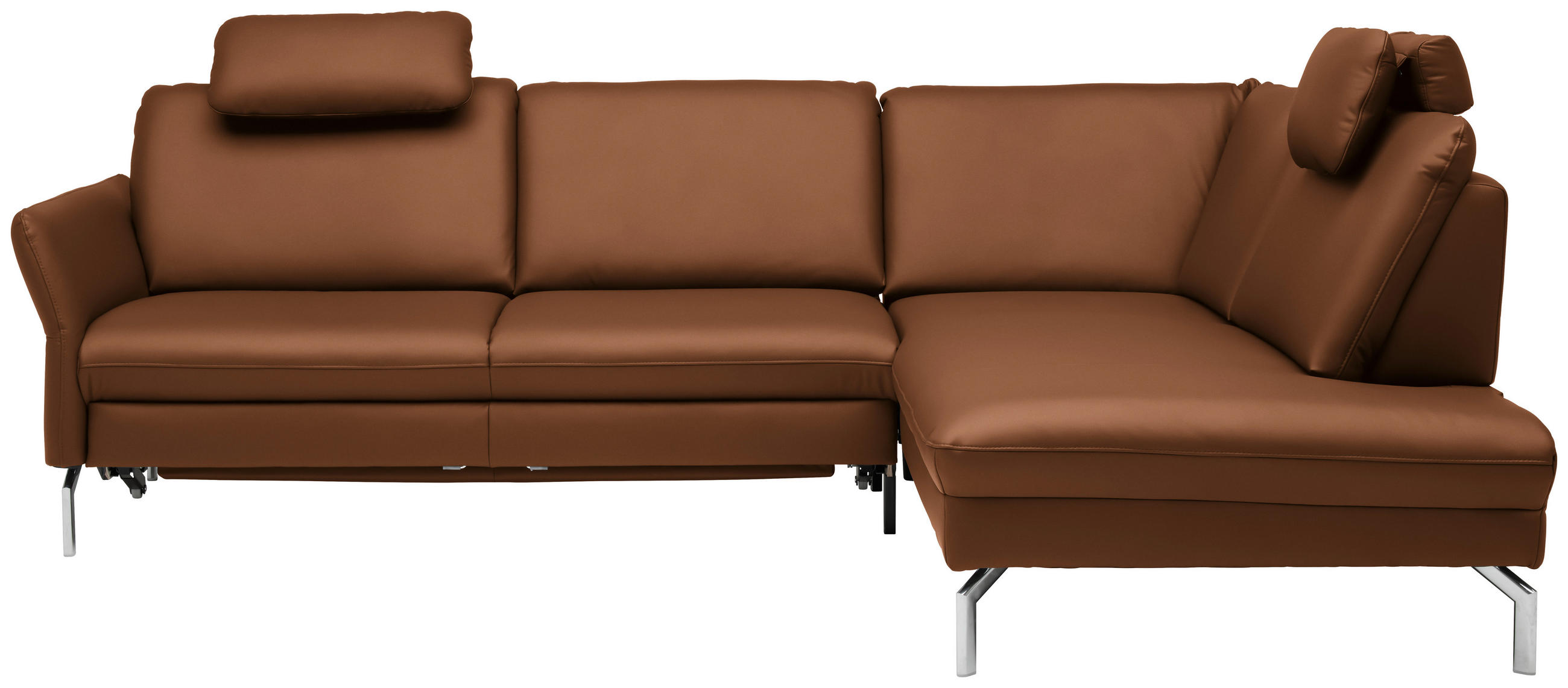 ECKSOFA in Echtleder Hellbraun  284/220 cm  - Hellbraun/Alufarben, KONVENTIONELL, Leder/Metall (284/220cm) - Beldomo Premium