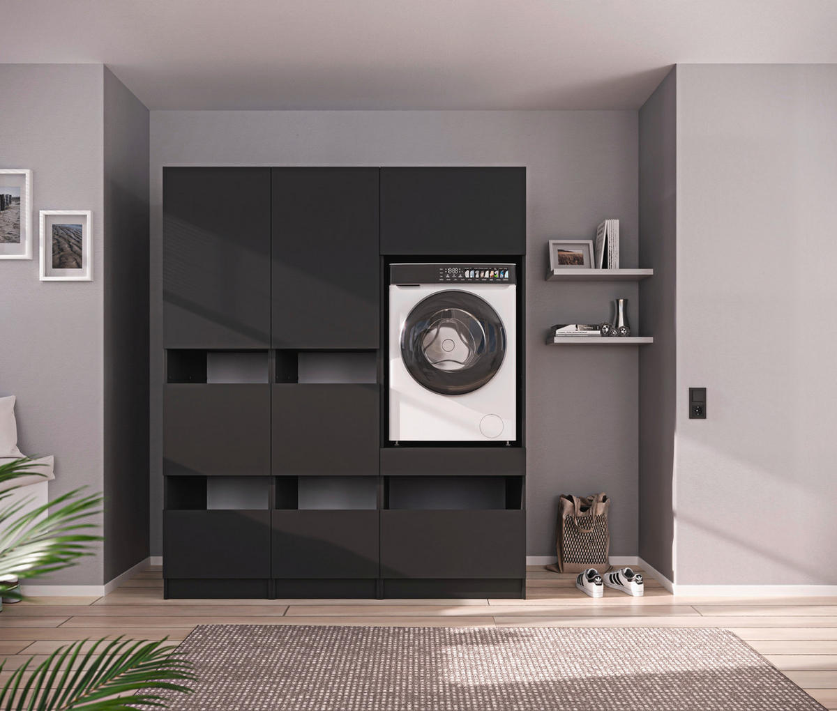 MEHRZWECKSCHRANK 50/200/68 cm  in Anthrazit  - Anthrazit/Schwarz, Design, Holzwerkstoff/Metall (50/200/68cm) - Milino