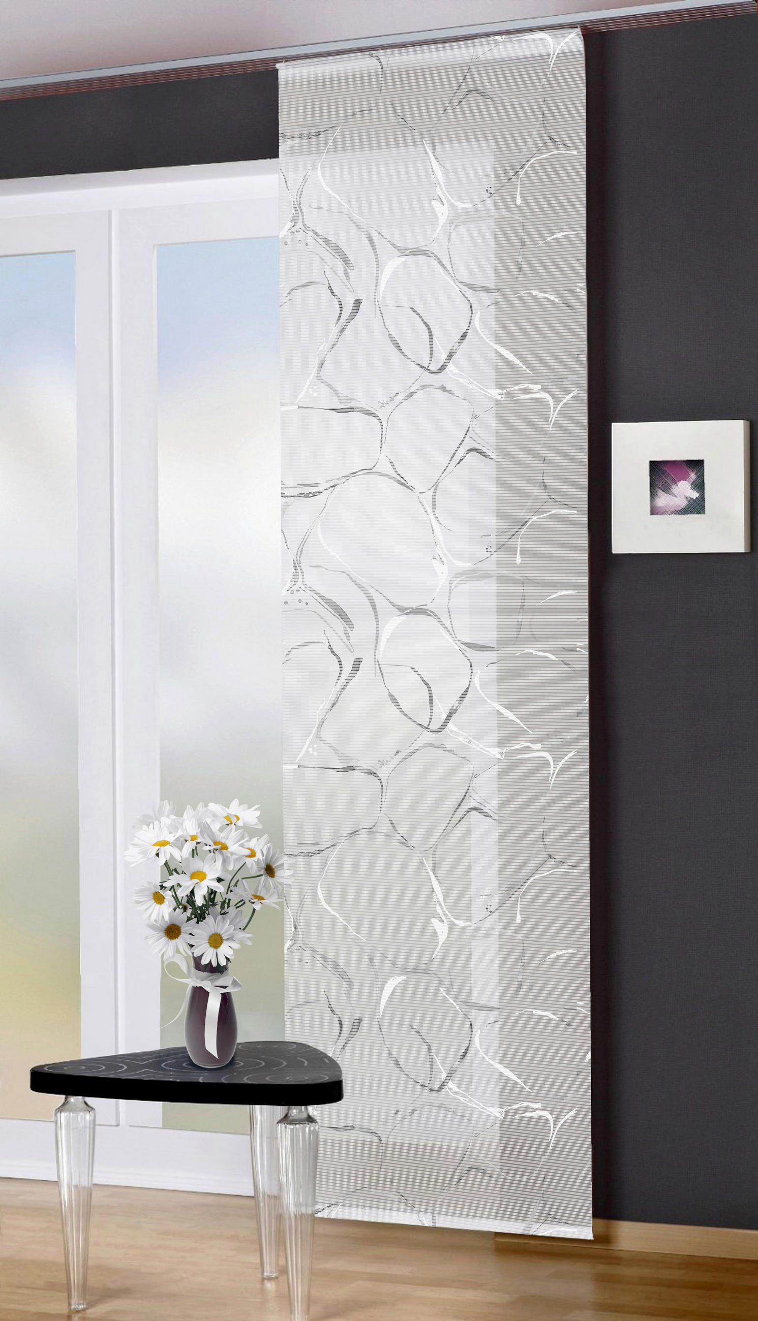 FLÄCHENVORHANG   halbtransparent  60/255 cm   - Dunkelgrau/Weiß, KONVENTIONELL, Textil (60/255cm) - Novel