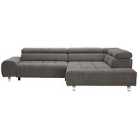 ECKSOFA Dunkelgrau Webstoff  - Dunkelgrau/Silberfarben, Design, Textil/Metall (295/201cm) - Hom`in