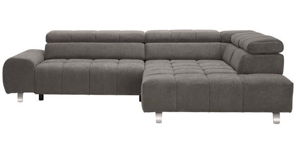 ECKSOFA Dunkelgrau Webstoff  - Dunkelgrau/Silberfarben, Design, Textil/Metall (295/201cm) - Hom`in