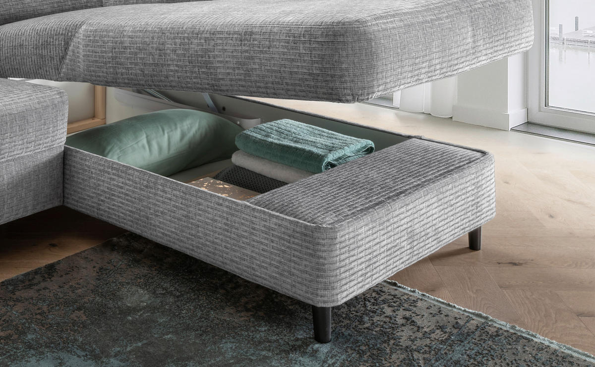 ECKSOFA in Mikrofaser Grau  - Schwarz/Grau, Modern, Holz/Textil (279/176cm) - Livetastic