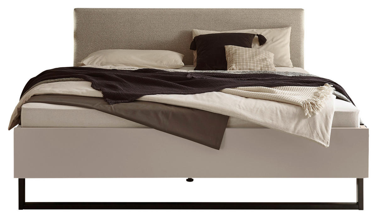 BETT 180/200 cm,  in Kaschmir, gepolstertes Kopfteil,  - Kaschmir/Schwarz, KONVENTIONELL, Textil/Metall (180/200cm) - Xora