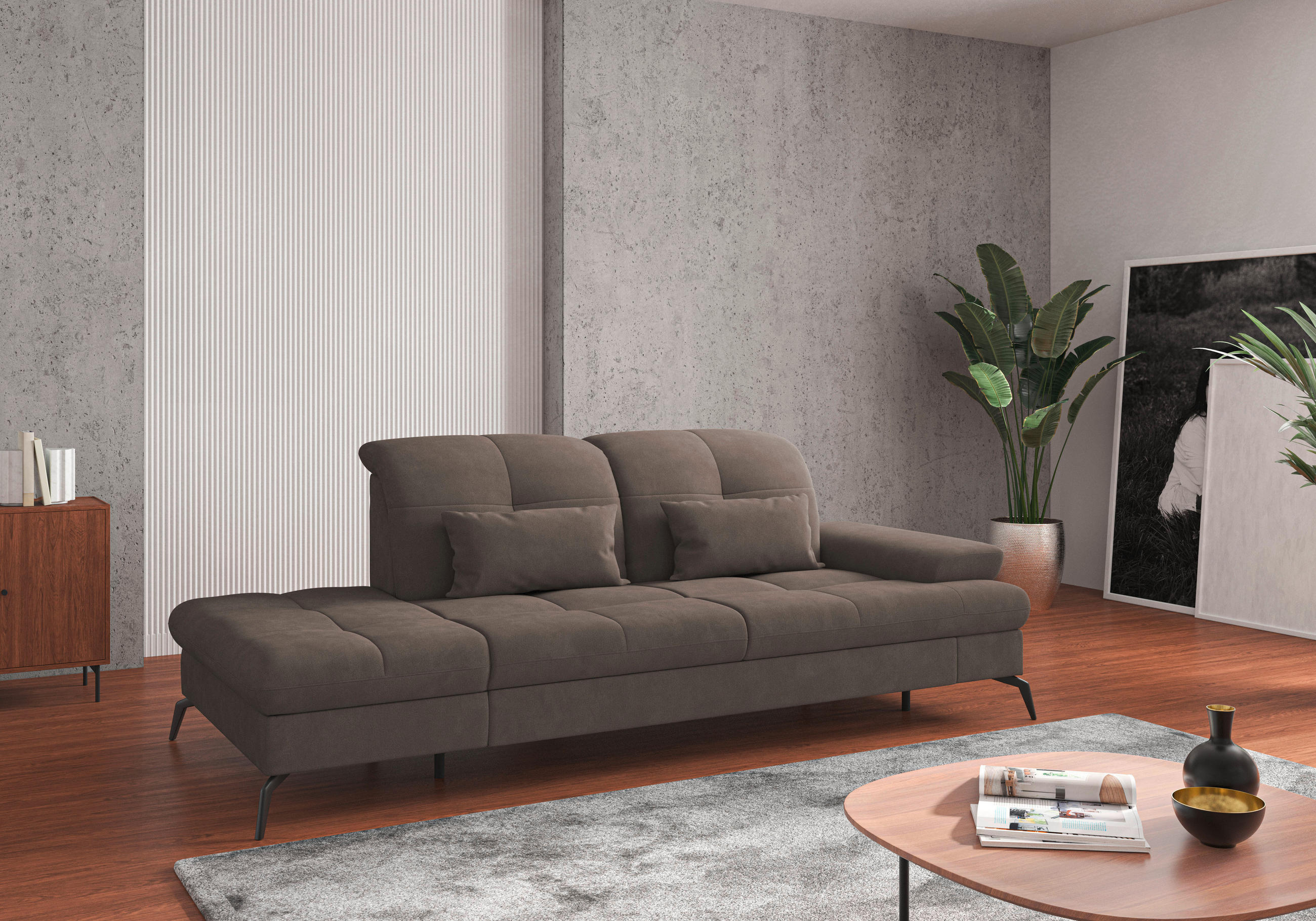 RÉCAMIERE in Flachgewebe Schlammfarben  - Schlammfarben/Schwarz, Konventionell, Textil/Metall (231/90/122cm) - Sit & More