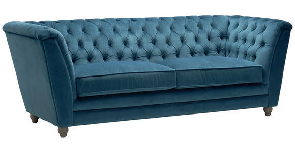 CHESTERFIELD-SOFA in Samt Türkis, Eichefarben - Türkis/Eichefarben, LIFESTYLE, Holz/Textil (220/78/90cm) - Ambia Home