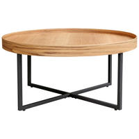 COUCHTISCH Eiche 80/80/38 cm rund Naturfarben, Schwarz  - Schwarz/Naturfarben, Design, Holz/Metall (80/80/38cm) - Hom`in