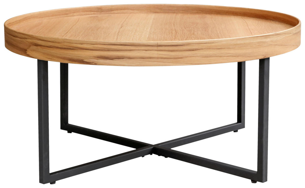 COUCHTISCH Eiche 80/80/38 cm rund Naturfarben, Schwarz  - Schwarz/Naturfarben, Design, Holz/Metall (80/80/38cm) - Hom`in