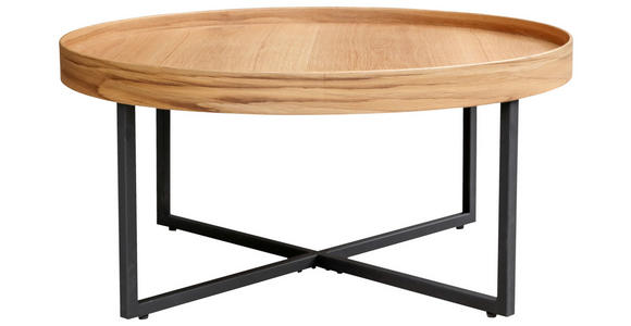 COUCHTISCH Eiche 80/80/38 cm rund Naturfarben, Schwarz  - Schwarz/Naturfarben, Design, Holz/Metall (80/80/38cm) - Hom`in