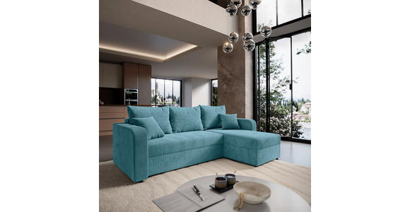 ECKSOFA  in Cord Türkis  - Türkis/Schwarz, KONVENTIONELL, Kunststoff/Textil (238/144cm) - Carryhome