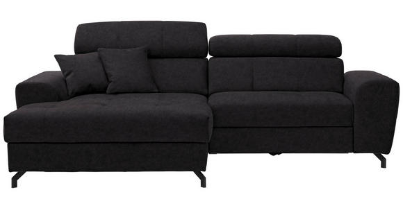 ECKSOFA Graphitfarben Velours  inkl. Zierkissen, Bettkasten, Schlaffunktion, Rücken echt, Kopfteilverstellung  - Schwarz/Graphitfarben, Design, Textil/Metall (181/267cm) - Carryhome