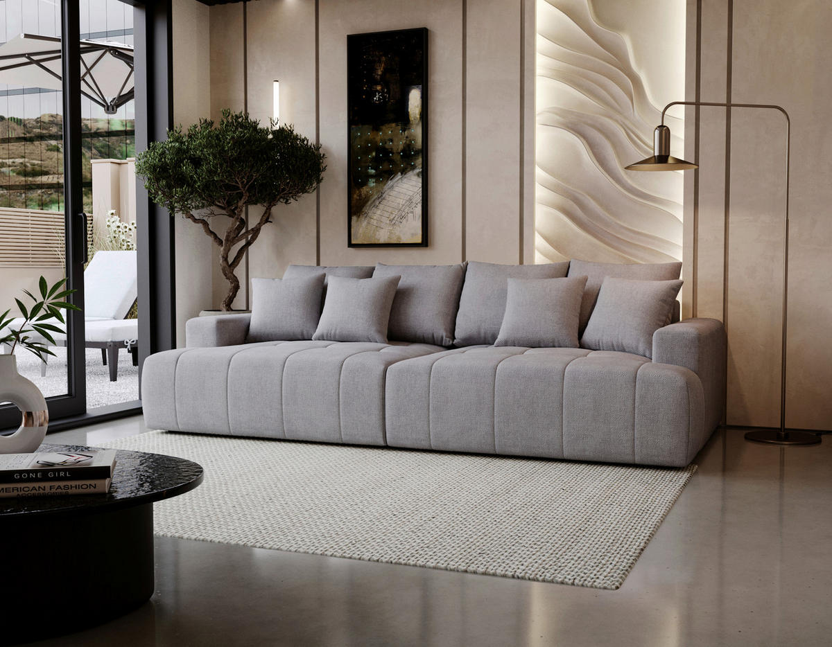 BIGSOFA ADELE in Chenille Hellgrau  - Hellgrau/Schwarz, Design, Kunststoff/Textil (270/85/136cm) - Livetastic