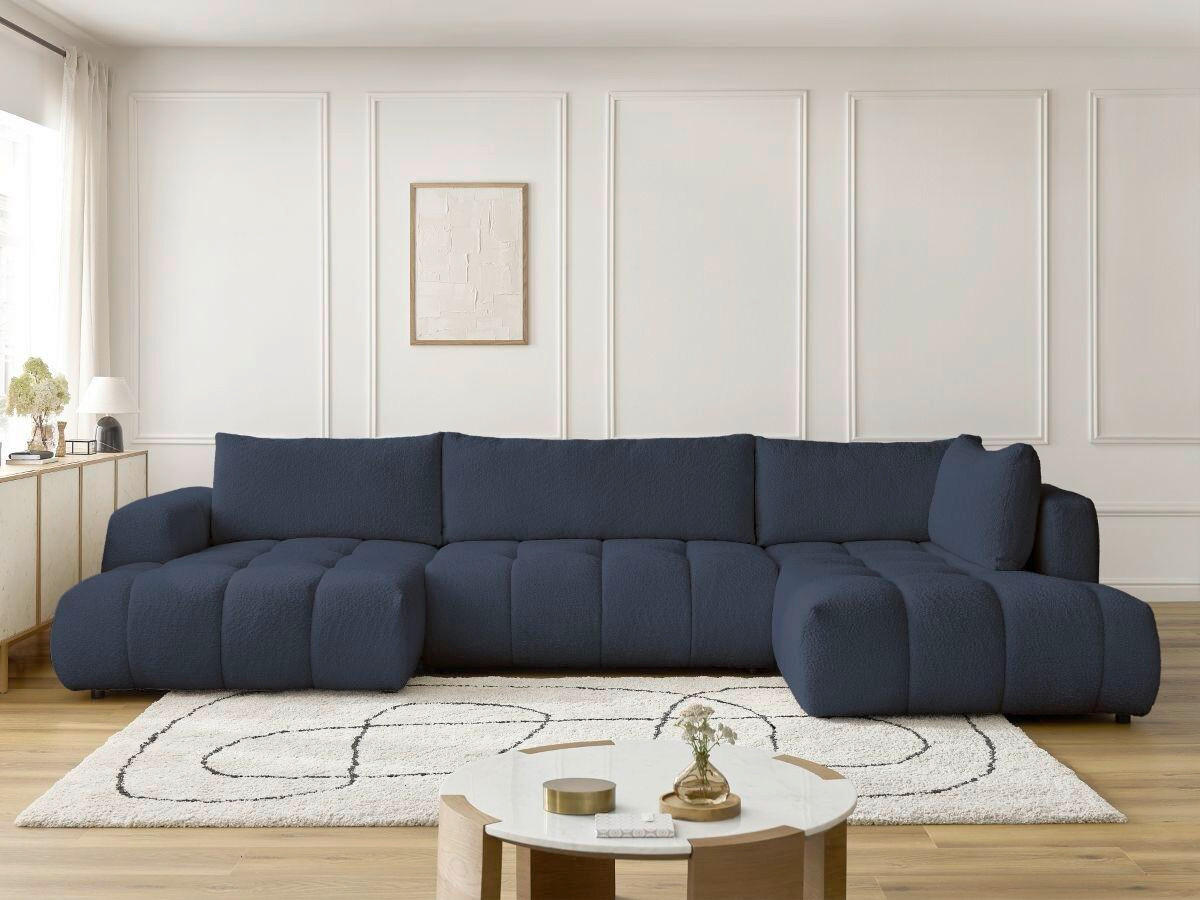 WOHNLANDSCHAFT  FUJI  Dunkelblau Bouclé  - Schwarz/Dunkelblau, MODERN, Kunststoff/Textil (160/377/204cm)