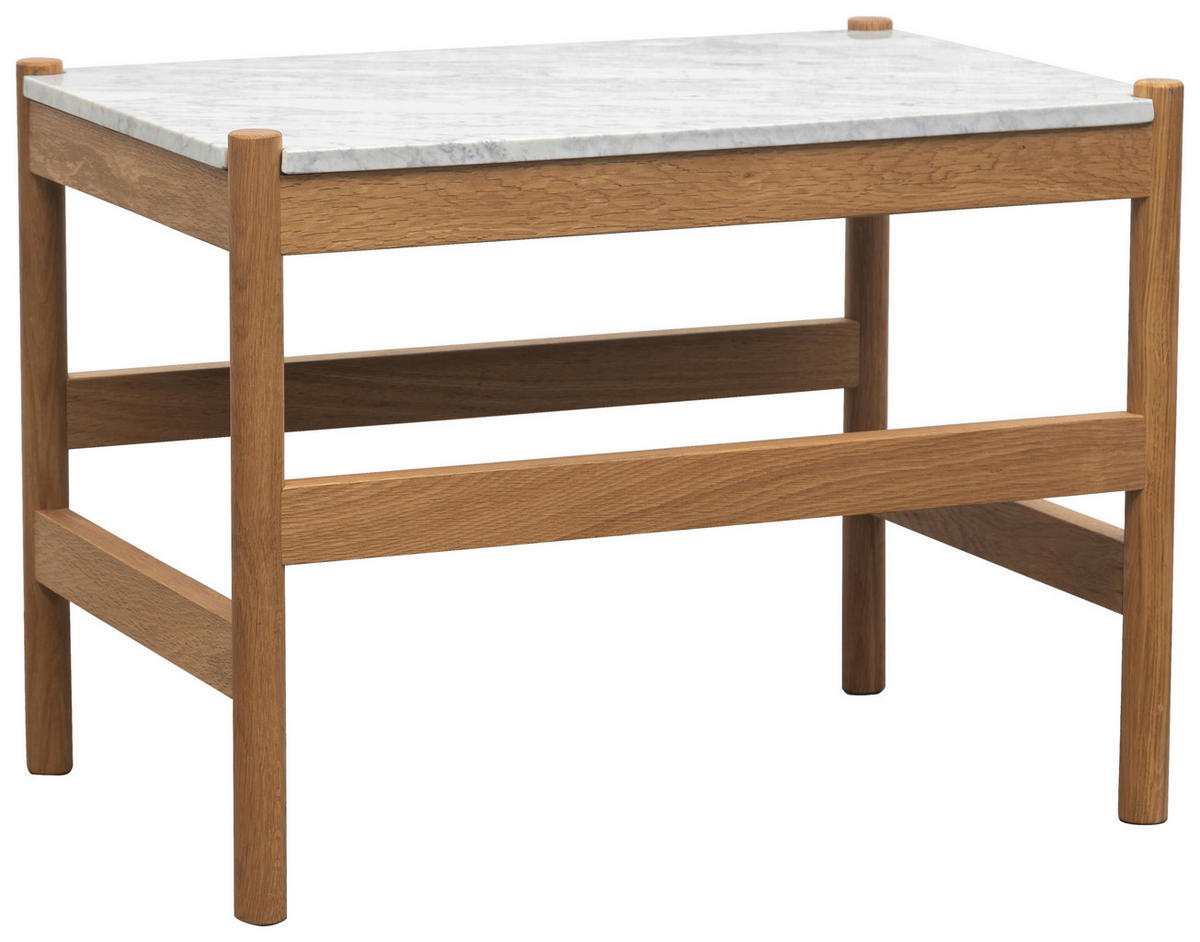 KONFERENČNÍ STOLEK, přírodní barvy, bílá, dřevo, kámen, 60/42/40 cm - bílá/přírodní barvy, Moderní, dřevo/kámen (60/42/40cm) - MID.YOU