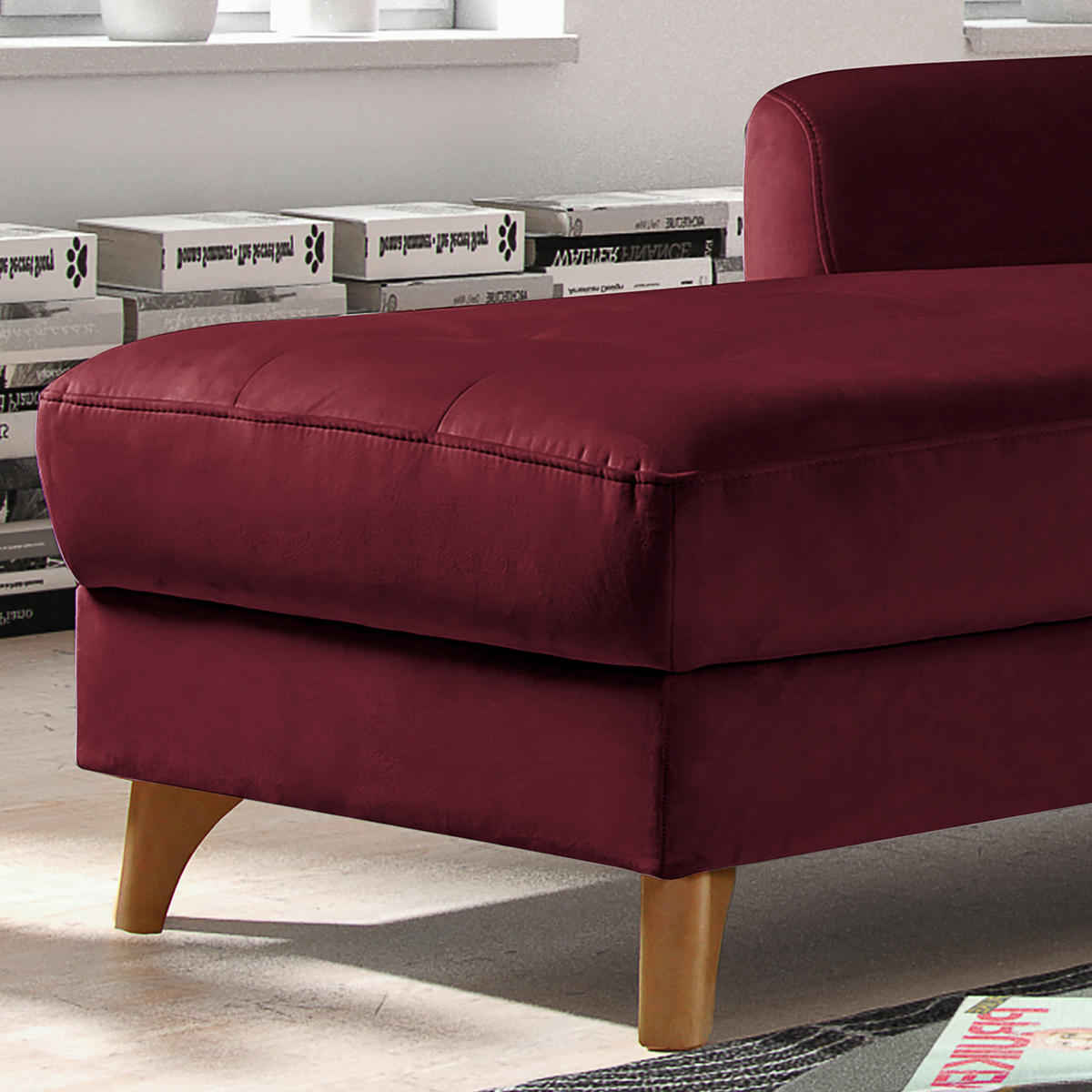 ECKSOFA Rot Samt  - Buchefarben/Rot, Design, Holz/Textil (168/238cm) - Livetastic