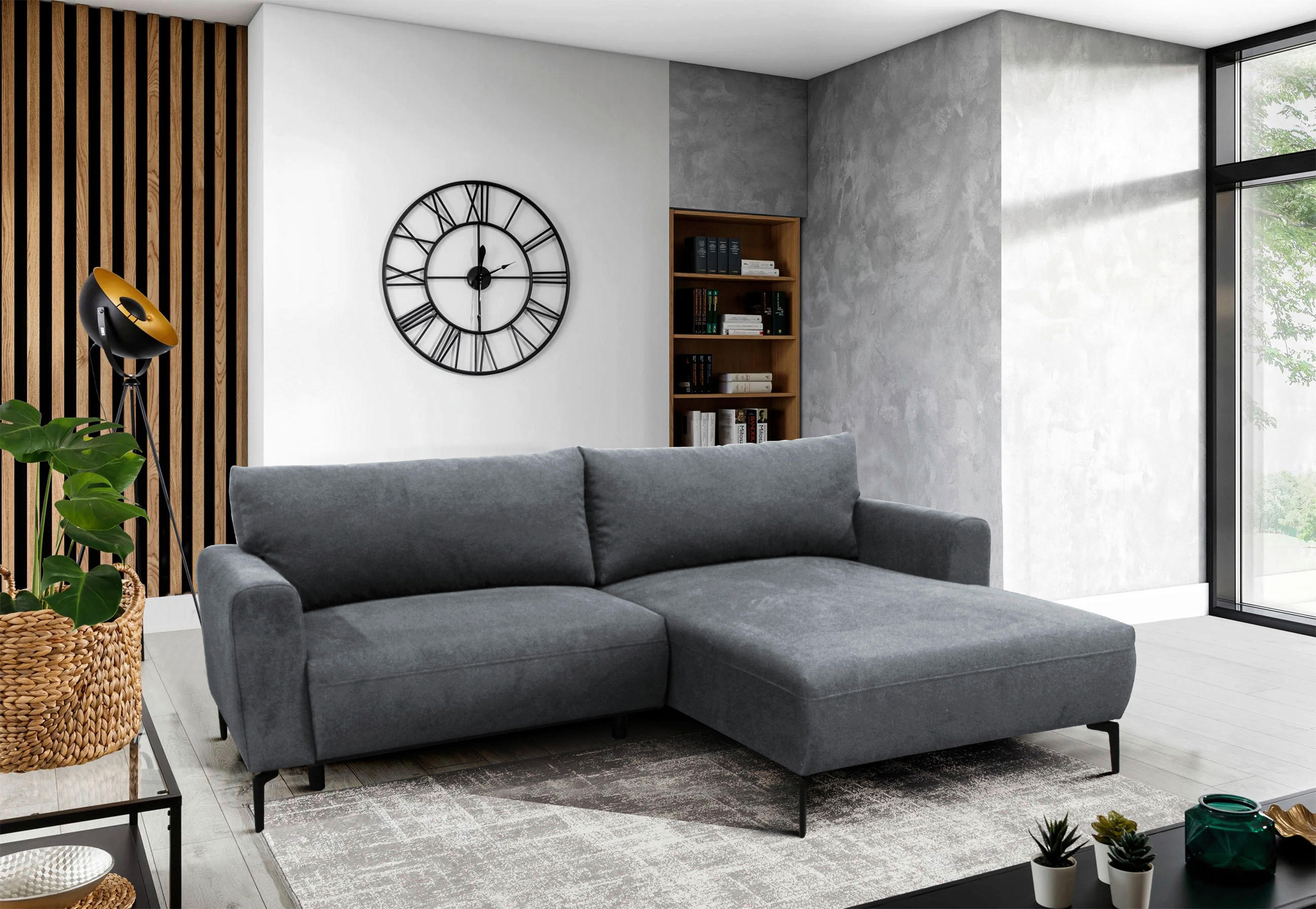 ECKSOFA Hellblau Flachgewebe  - Schwarz/Hellblau, Design, Textil/Metall (240/163cm) - MID.YOU