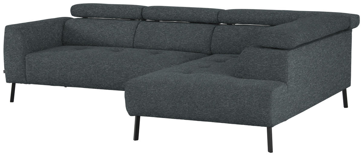 ECKSOFA in Chenille Grau  - Schwarz/Grau, Design, Textil/Metall (280/205cm) - MID.YOU