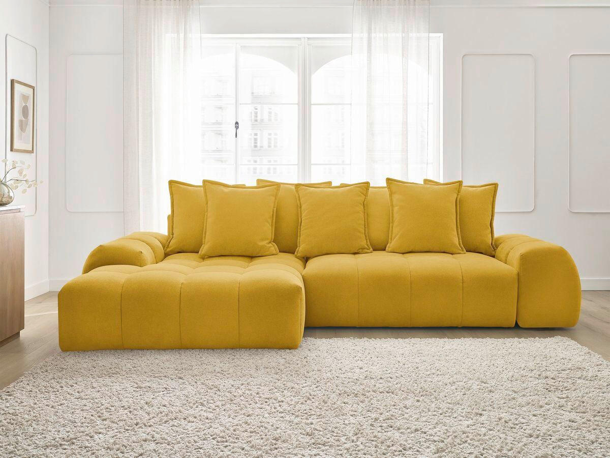 ECKSCHLAFSOFA EVEREST  mit Rücken echt, Armteil links, Armteil rechts Struktur Gelb  - Gelb/Schwarz, MODERN, Kunststoff/Textil (180/318cm) - Livetastic