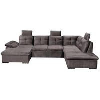 WOHNLANDSCHAFT Graubraun Mikrovelours  - Graubraun/Schwarz, KONVENTIONELL, Kunststoff/Textil (127/334/217cm) - Carryhome