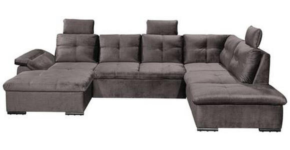 WOHNLANDSCHAFT in Mikrovelours Graubraun - Graubraun/Schwarz, KONVENTIONELL, Kunststoff/Textil (127/334/217cm) - Carryhome