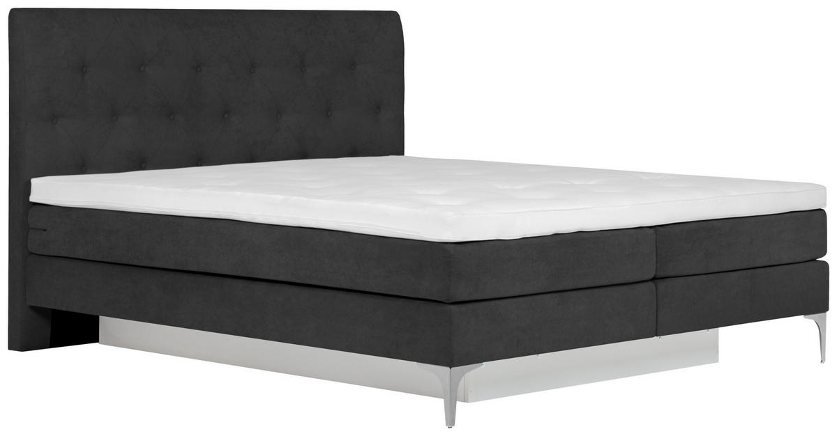 BOXSPRINGBETT 160/200 cm  in Graphitfarben  - Chromfarben/Graphitfarben, Design, Textil/Metall (160/200cm) - Welnova