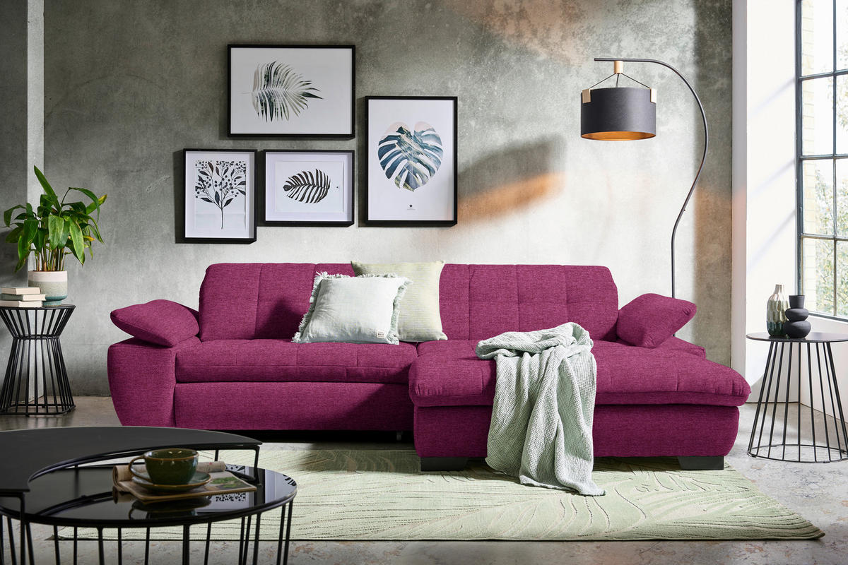 ECKSOFA in Webstoff Lila  - Lila/Schwarz, Design, Textil/Metall (265/180cm) - Carryhome