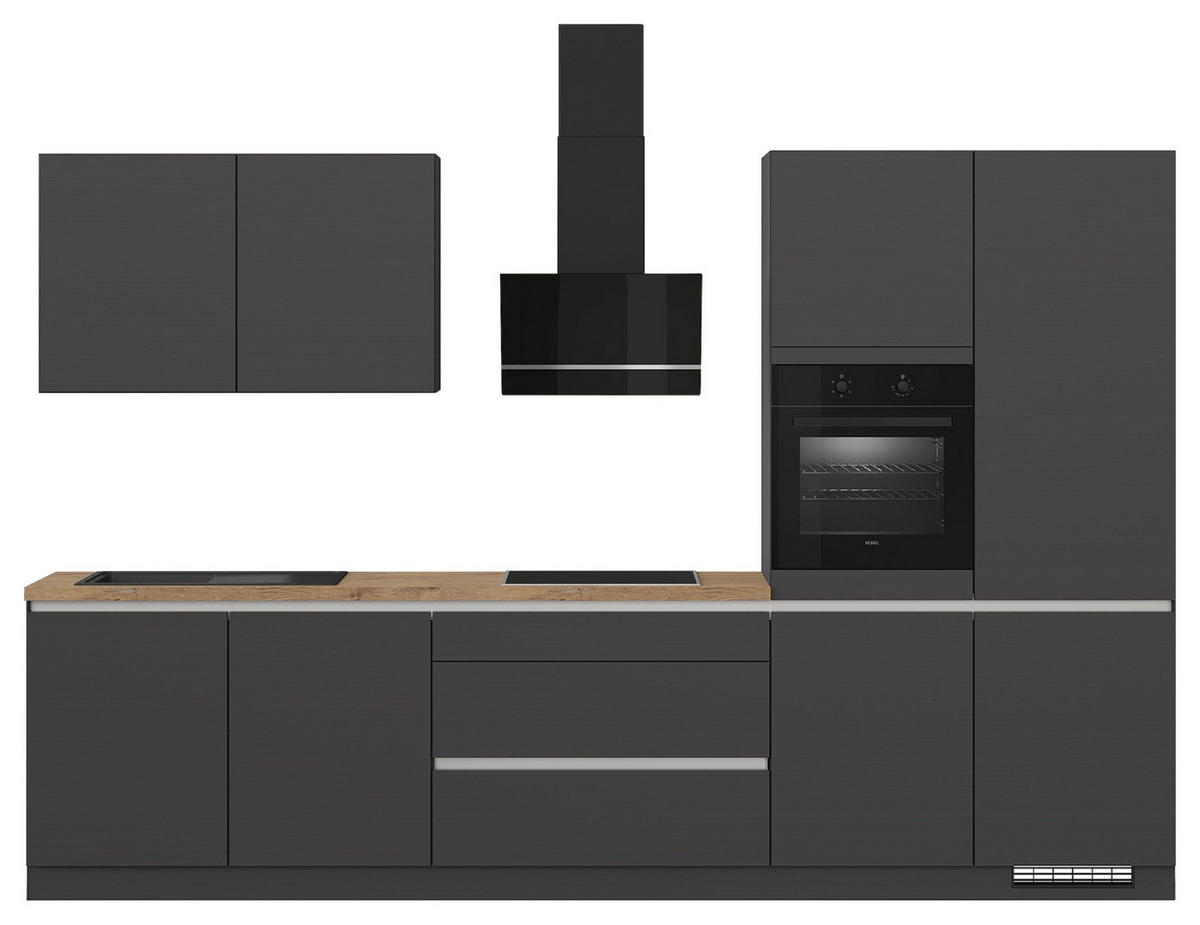KÜCHENLEERBLOCK 340 cm   in Graphitfarben  - Edelstahlfarben/Eichefarben, Design, Holzwerkstoff/Metall (340cm) - Impuls