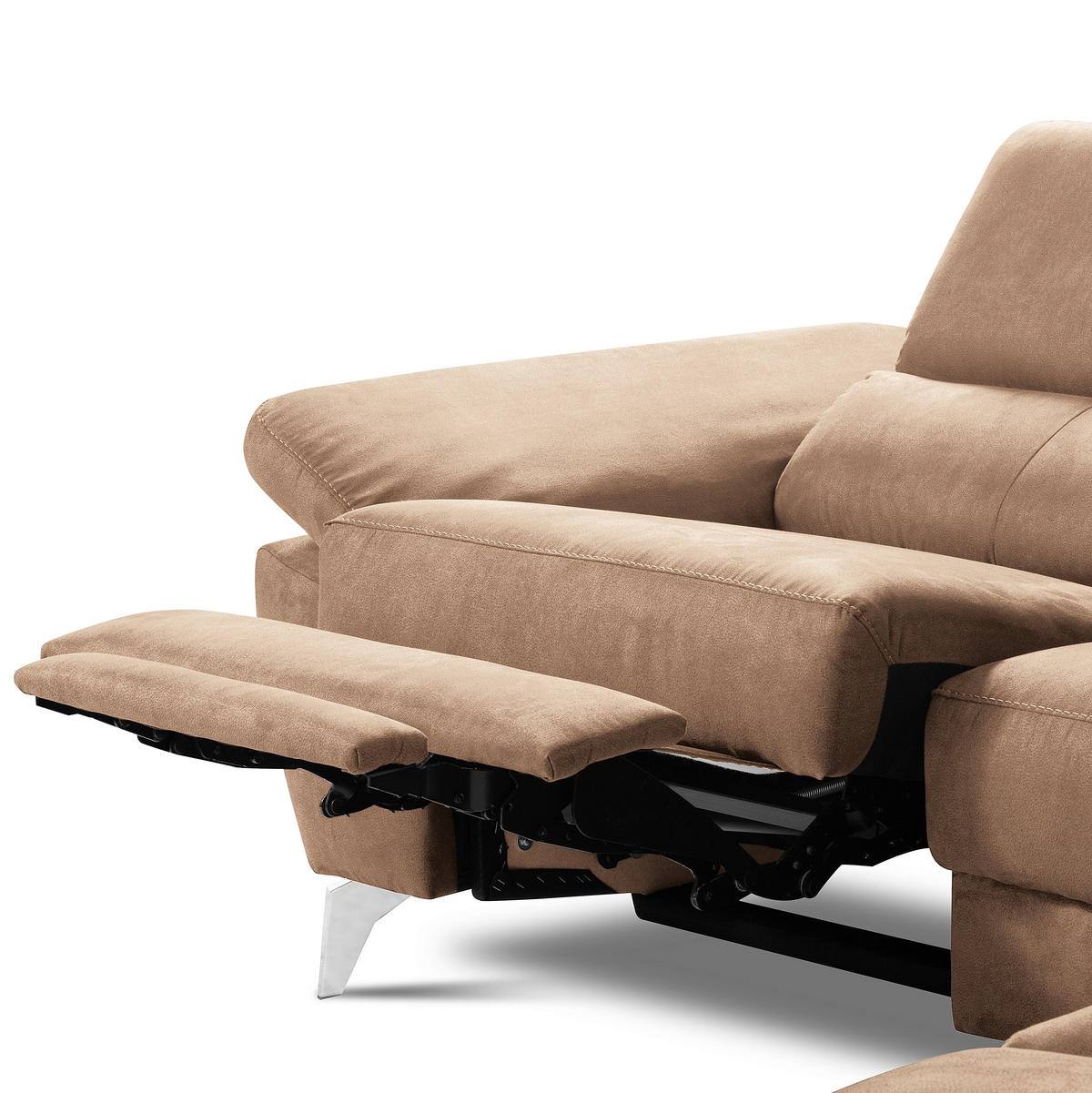 ECKSOFA SONO in Lederlook Hellbraun Armteilverstellung, Kopfteilverstellung  265/210 cm  - Chromfarben/Hellbraun, Design, Textil/Metall (265/210cm) - Livetastic