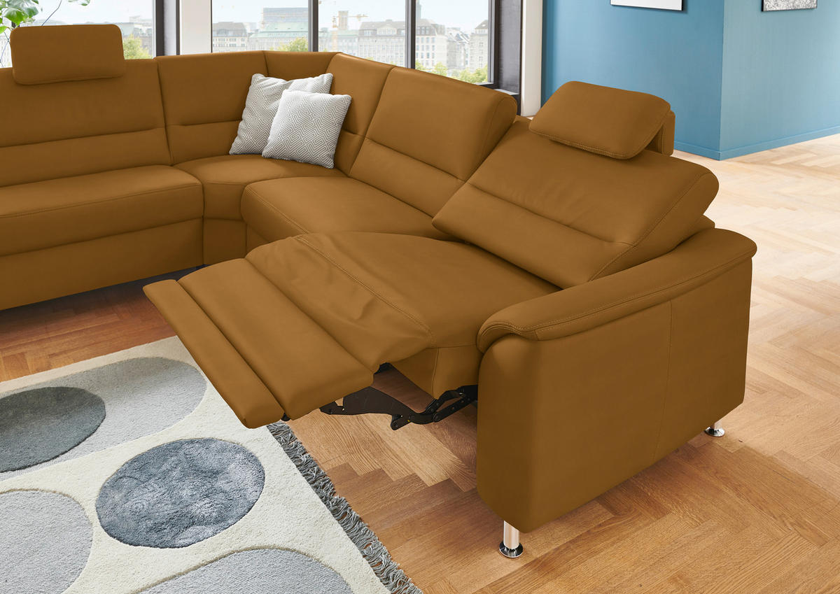 ECKSOFA in Echtleder Dunkelgelb  - Dunkelgelb/Alufarben, Basics, Leder/Metall (249/290cm) - Beldomo Premium