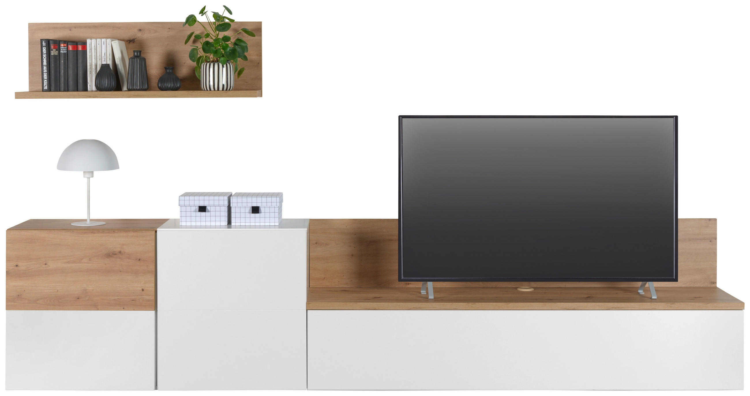 WOHNWAND 4-teilig  in Weiß, Eiche Artisan  295/65/42 cm  - Schwarz/Weiß, MODERN, Holzwerkstoff/Kunststoff (295/65/42cm) - Carryhome