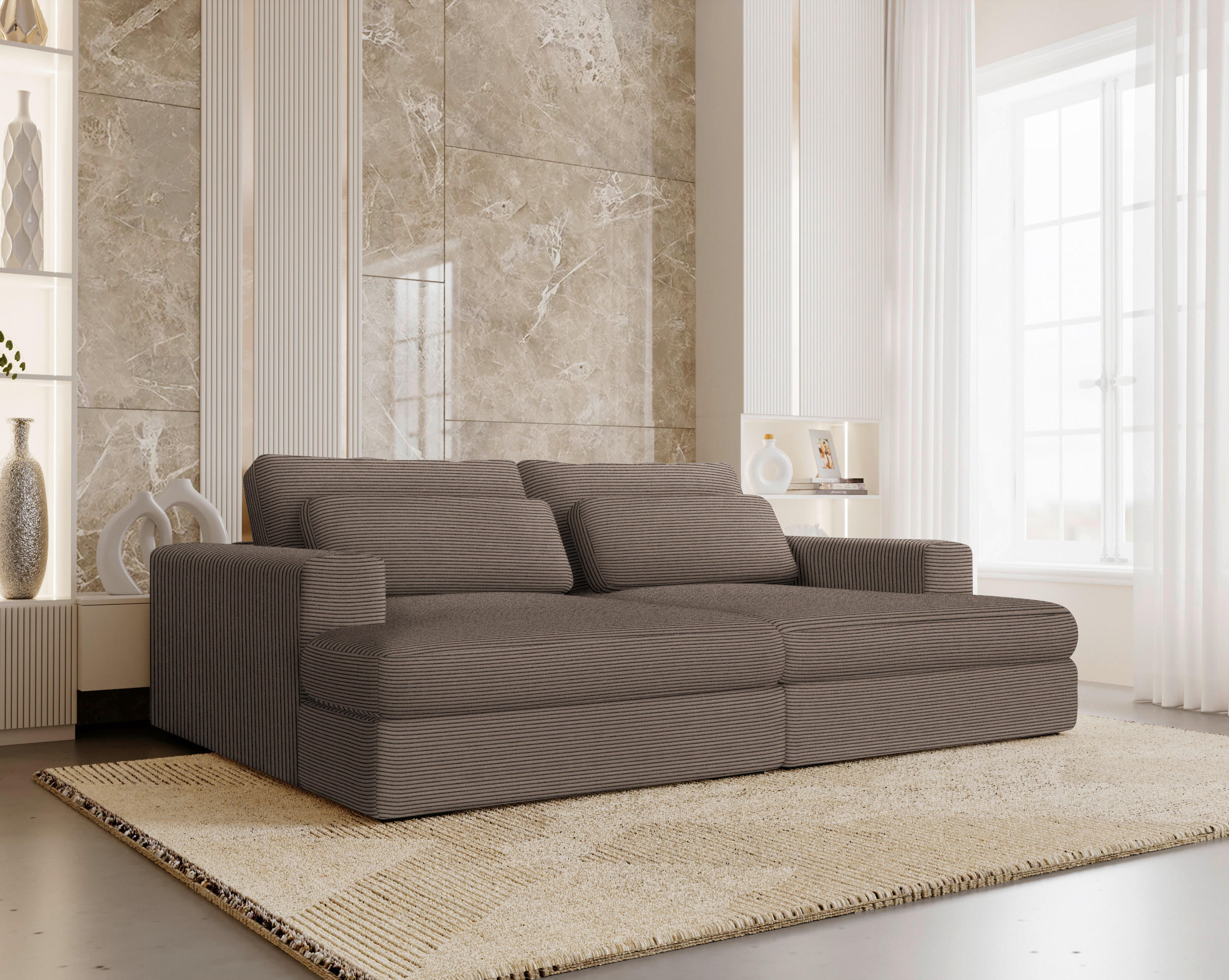 BIGSOFA in Cord Braun  - Schwarz/Braun, Design, Textil (223/80/158cm) - Lomoco