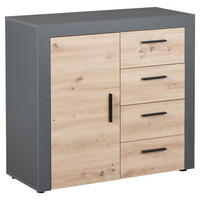 KOMODA, antracitová, dub artisan, 94/86/40 cm - černá/antracitová, Konvenční, kompozitní dřevo/plast (94/86/40cm) - MID.YOU