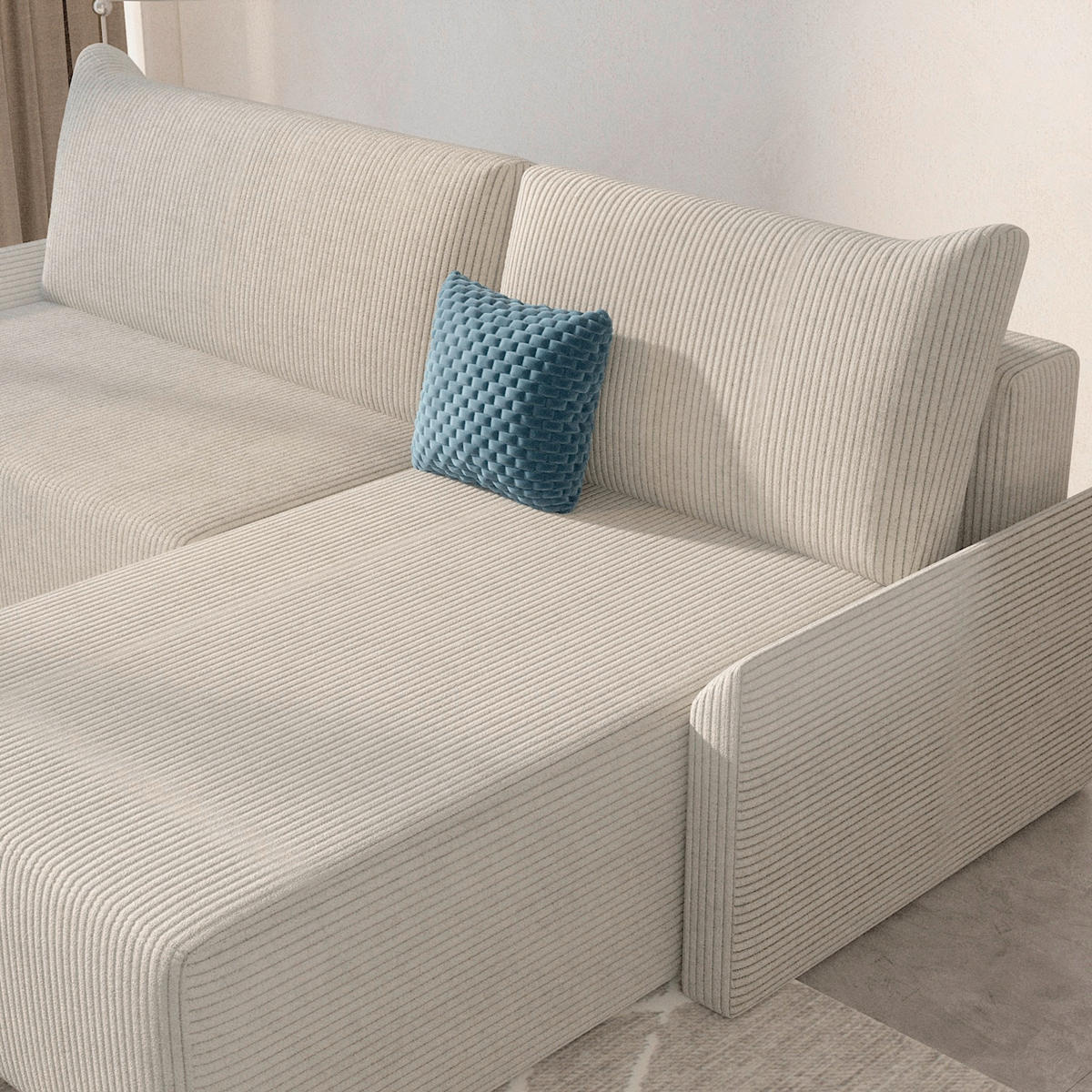 ECKSOFA LOCO in Cord Hellbraun  - Hellbraun/Schwarz, Design, Kunststoff/Textil (174/245cm) - MID.YOU